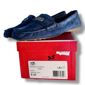 Coach Fredrica Nubuck Leather Driving Loafers Shoes Size 8 Navy Blue